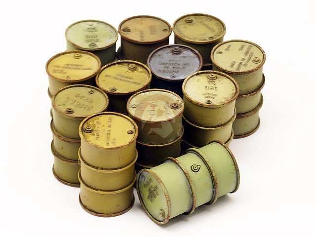 Panzer Art 1/35 Allied 200 liter (55 gal) Fuel Drums WWII (12 barrels) RE35-515