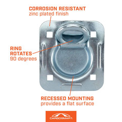 Heavy-Duty Bolt on Recessed Mount D-Ring with Back Plate 3/8 In. Dia, 4 -1/2 In.