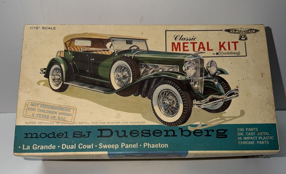 Vintage HUBLEY SJ Duesenberg Classic Metal Model Kit # 4864 1/18 Scale open box