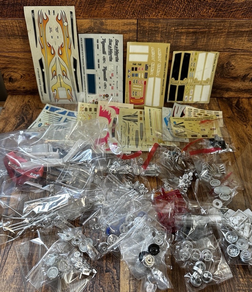 MODEL CAR JUNKYARD PARTS LOT WHEELS CHROME DECALS LENS GLASS STEERING WHEELS