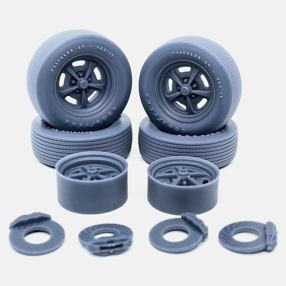 1/25 Resin 15 inch Magnum 500 Wheels, Goodyear Polyglas Tires, and Brake Set