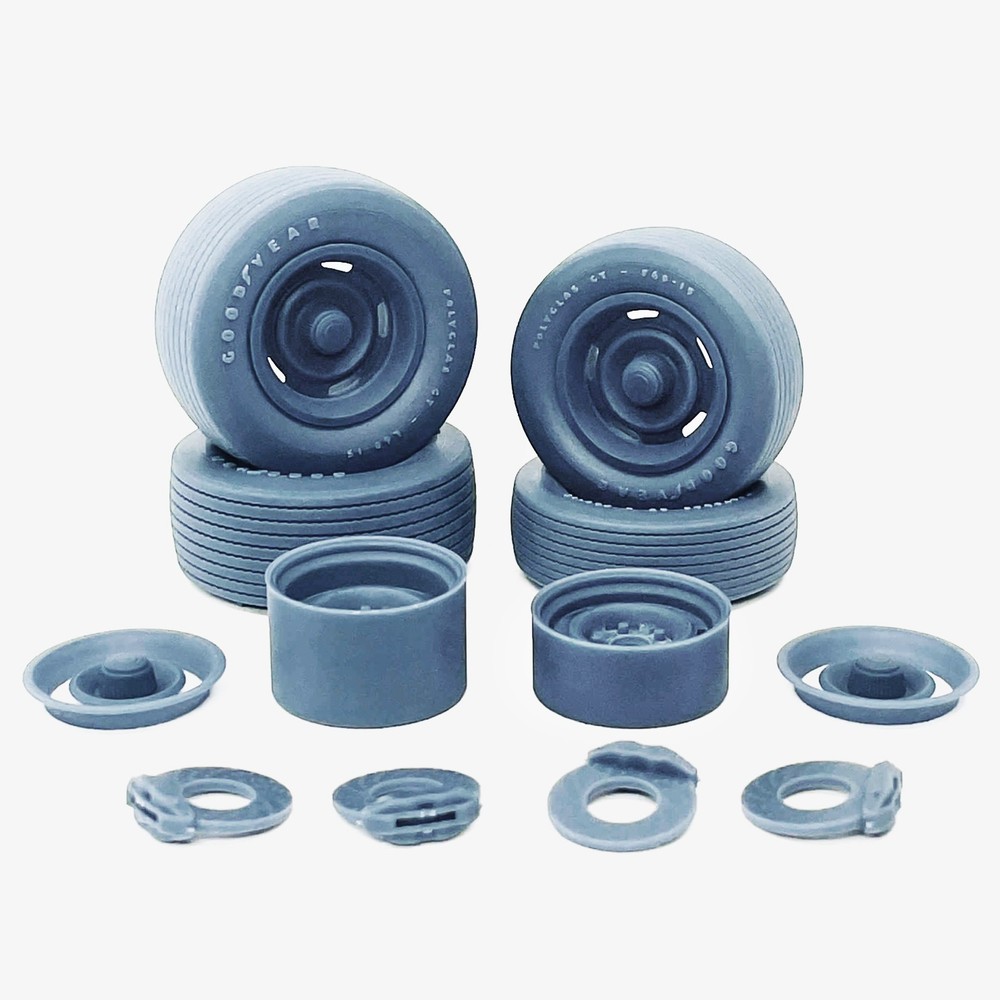 1/25 Resin 15 inch GM Rallye Wheels, Goodyear Polyglas Tires, and Brake Set