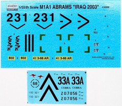 Academy ACA-13202 M1A1 Abrahams “Iraq 2003” – Aus Decals, Scale 1:35. NEW