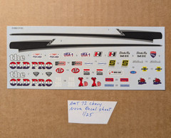 AMT 72 CHEVY NOVA DECAL SHEET NEW! 1/25