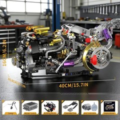 Collectible 1394 PCS V8 Engine Building Block Set with Light & Spray Effects
