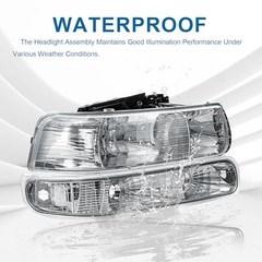Headlights Assembly Compatible with 1999-2002 Chrome Housing + Clear Reflector