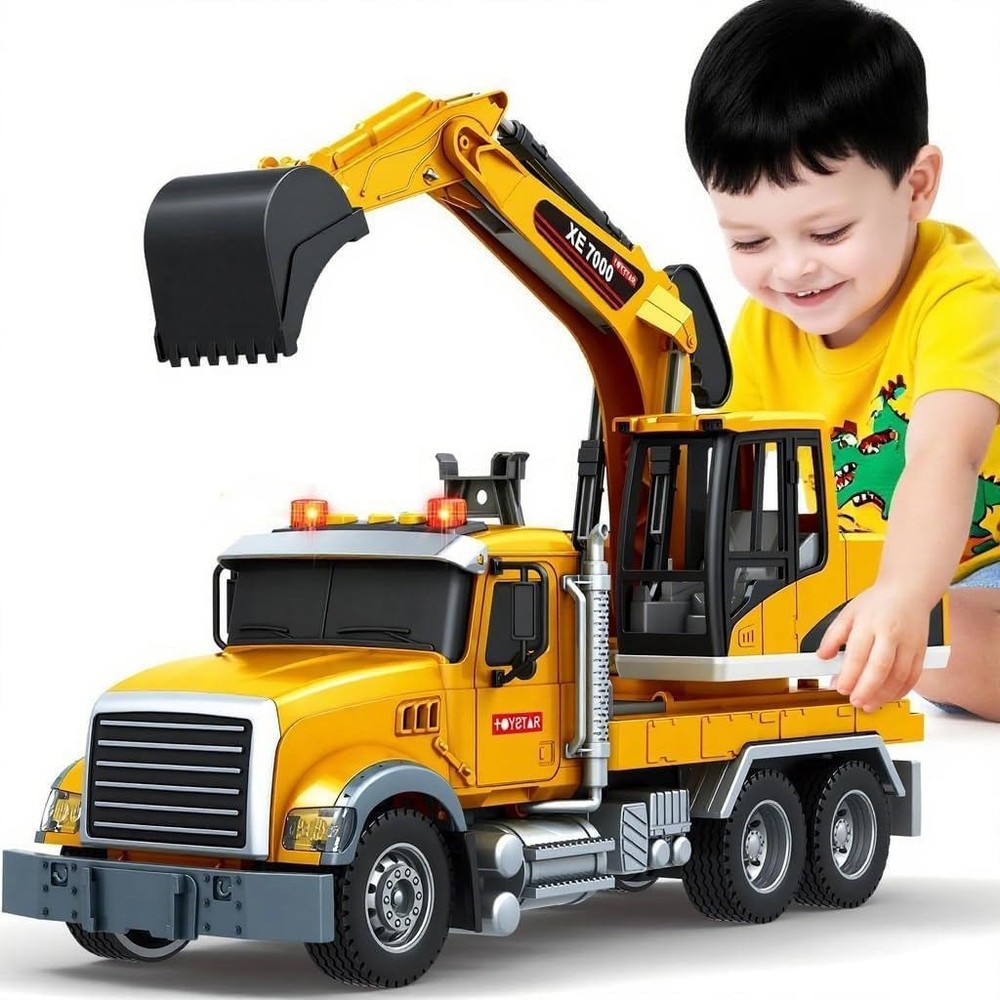 Large Excavator Truck Toddler Friction Powered Truck Vehicle Toy for Boys Girls