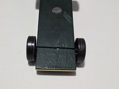 Vtg Pinewood Derby Custom Weighted Race Car Wood Racer OOAK Green Yellow Nickel