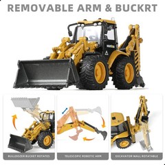 1/50 Scale Die-Cast Backhoe Loader Excavator Model – Dual-Function Construction