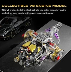 Collectible V8 Engine Model Kit – 1394 PCS with Dynamic Lighting Effects