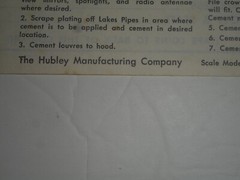 HUBLEY TRIUMPH TR-3 Model No. 150K Directions & Parts List ONLY NO MODEL