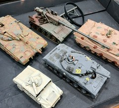 Lot of 5 Rough 1:35 Built Painted Plastic Model Tank Kits Modern Merkava M110
