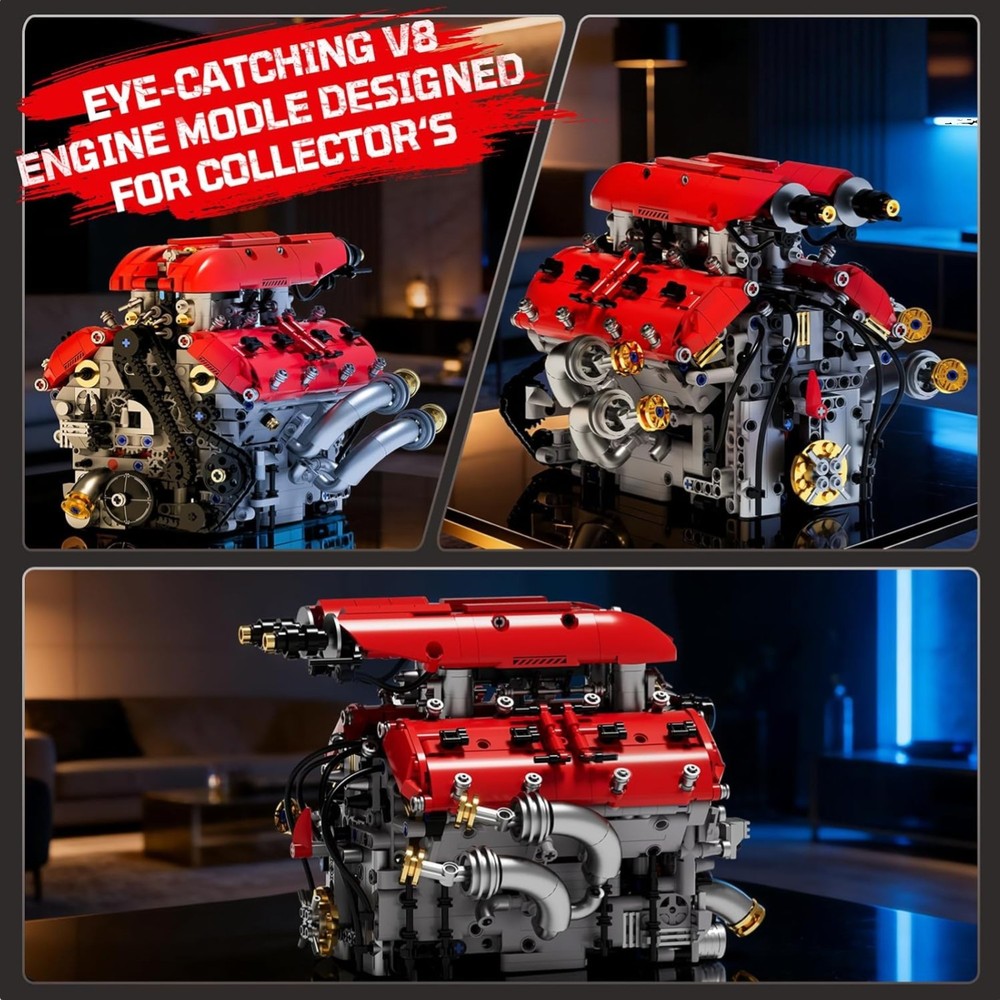 V8 Engine Model Kit – 1370PCS Interlocking Building Set with Battery & Motor
