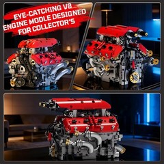 V8 Engine Model Kit – 1370PCS Interlocking Building Set with Battery & Motor