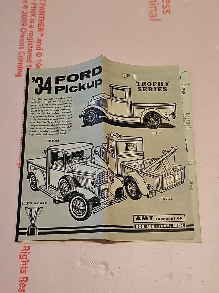 Vintage 1935 AMT Ford Pickup Trophy Series Kit Instructions ONLY