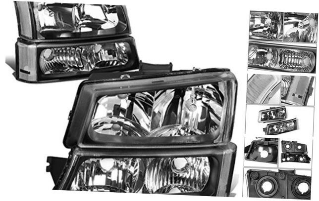 Pair Headlight Assembly Compatible with 2003 Black Housing Clear Reflector