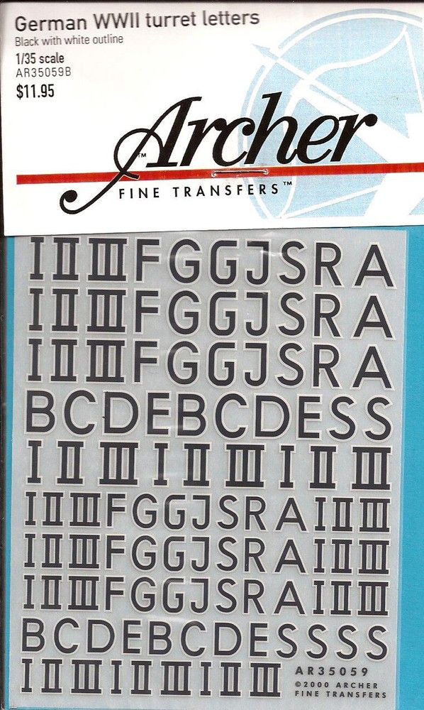 Archer German WW Turret Letters Black Transfer Decals AR35059B