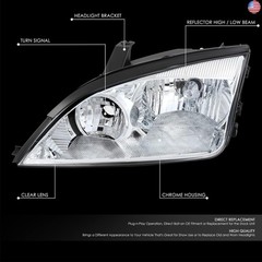 DNA MOTORING Left OE Style Headlight Compatible with 2005-2007 Focus Excludes