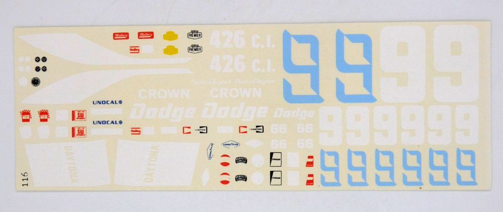 Decal 1970 Crown Dodge Daytona 500 #99 Charlie Glotzbach NASCAR Racing