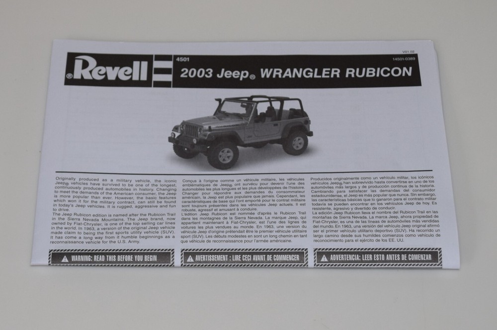 REVELL 2003 JEEP WRANGLER 85-4501 ⭐PARTS⭐ INSTRUCTION BOOKLET 1:25