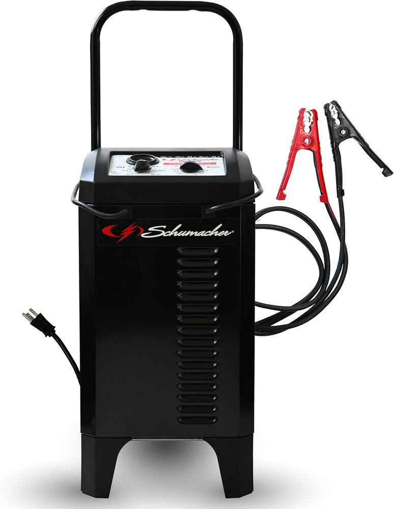 Wheeled Manual 10A Car Battery Charger and 200A Engine Starter, 2-In-1 Solution,
