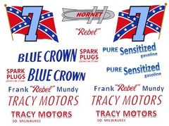 #7 Frank “Rebel” Mundy Tracy Motor Hudson 1/18th Scale Waterslide Decals