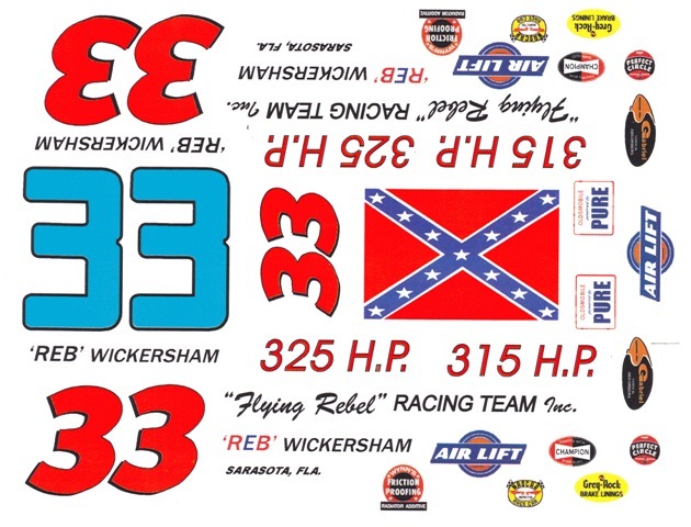 #33 REB Wickersham 1960 1/24th – 1/25th Scale Waterslide Decals