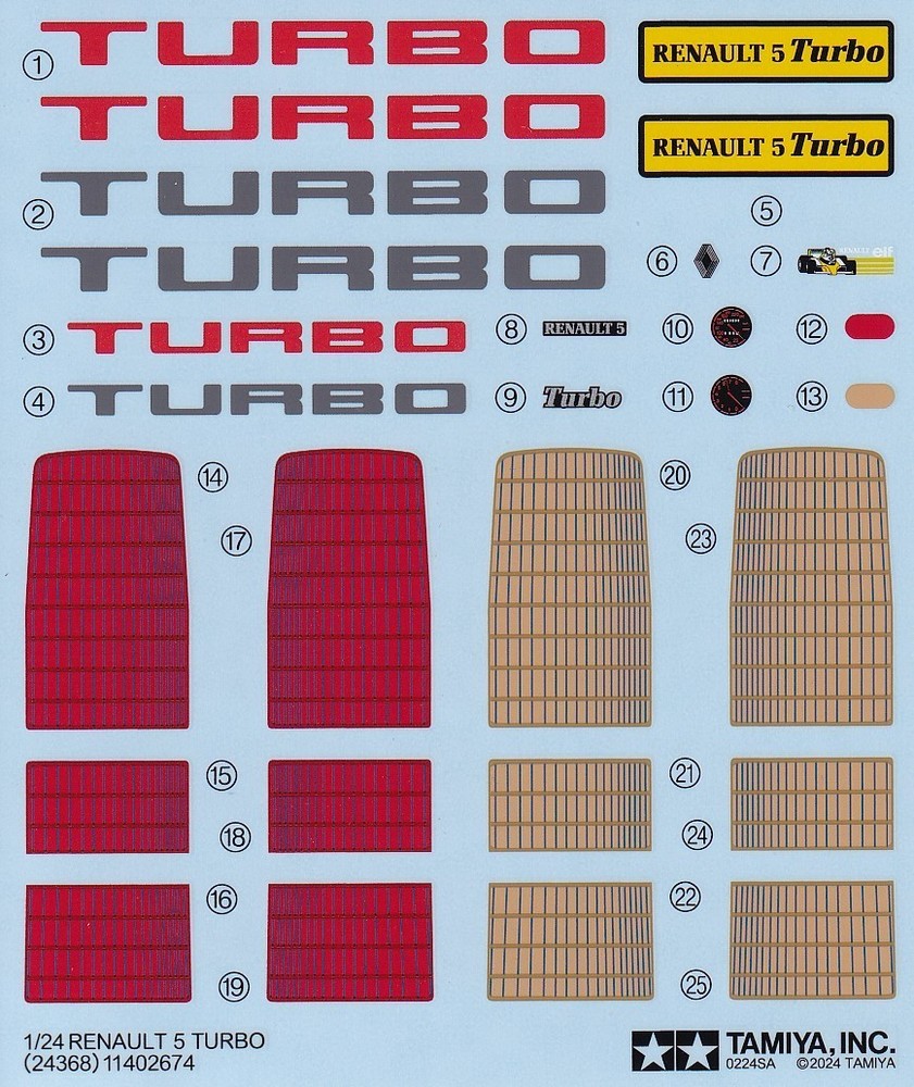 Tamiya’s Decals for 1/24 RENAULT 5 TURBO .Item24368 from Japan