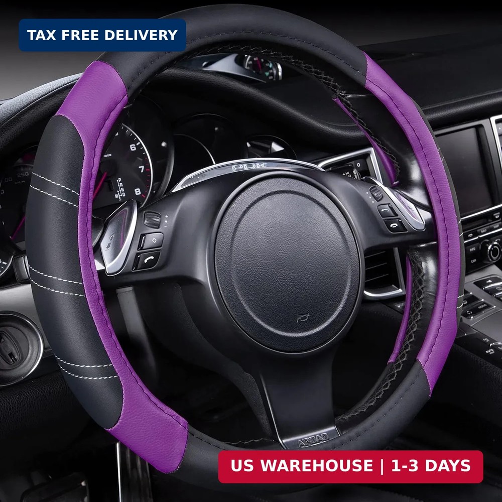 CAR PASS Line Rider Microfiber Leather Sporty 14.5-15 inch Steering Wheel Cover