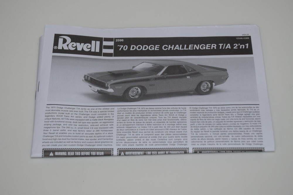 REVELL 1970 DODGE CHALLENGER T/A 85-2596 ⭐PARTS⭐ INSTRUCTION BOOKLET 1:24