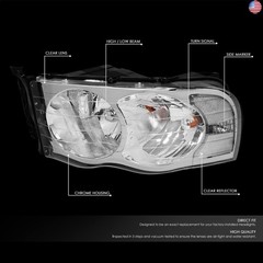 DNA MOTORING Pair Headlights Compatible with 02-05 Dodge Ram 1500 2500 3500,