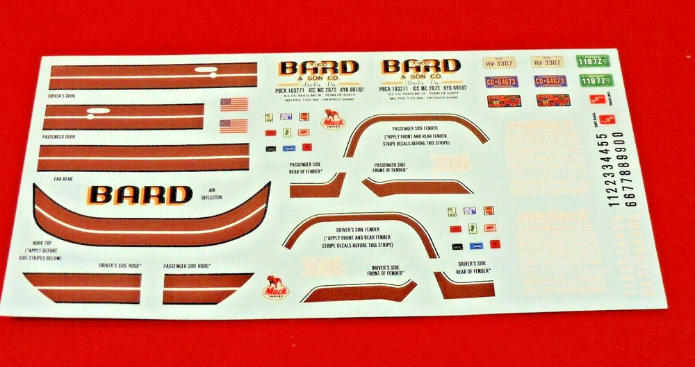 AMT Mack R685ST Semi Truck Decal Sheet 1/25