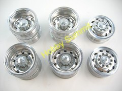 A Set 1/14 R/C 3-Axle 6X4 Tractor Truck ALLOY WHEELS SILVER Rims re Tamiya