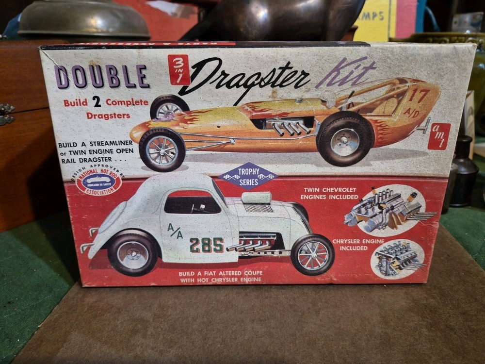 AMT ORIGINAL VINTAGE RARE DOUBLE 3 IN 1 DRAGSTER TROPHY SERIES T-161 Open Box