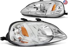 DNA MOTORING Pair Headlight Assembly Compatible With 99-00 Honda Civic,