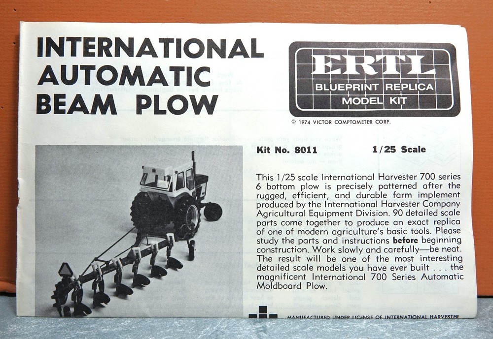 1/25 ERTL INTERNATIONAL AUTOMATIC BEAM PLOW # 8011 (INSTRUCTIONS ONLY)