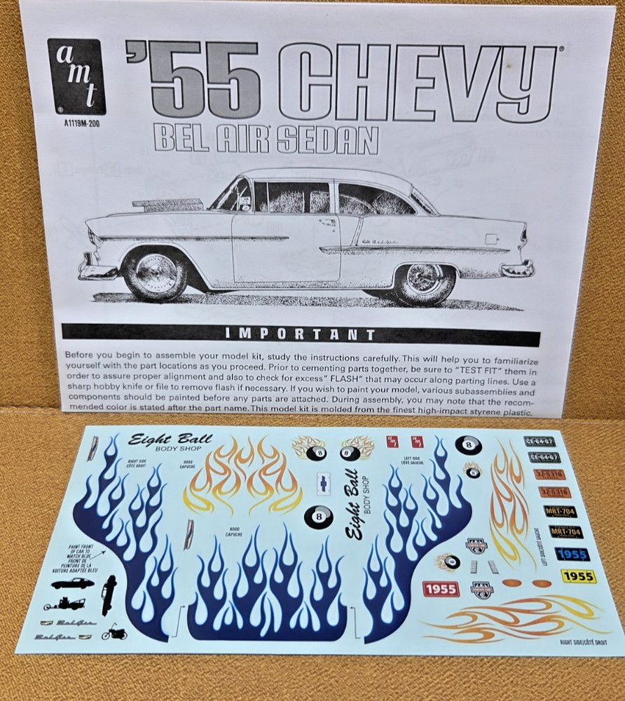1955 Chevy Bel Air 1/25 scale DECALS & INSTRUCTIONS NEW Model Kit PARTS AMT