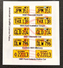 AMERICAN GRAFFITI MOVIE CAR miniature LICENSE PLATES for 1/25 scale MODEL CARS