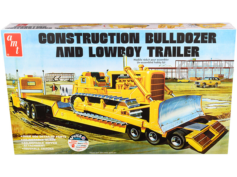 SKILL 3 MODEL KIT CONSTRUCTION BULLDOZER & LOWBOY TRAILER SET 1/25 AMT AMT1218