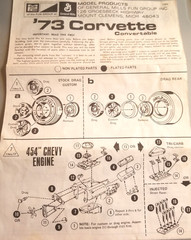 1973 Chevy Corvette Car – Original Model Products General Mills Instruction