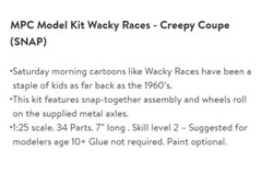 MPC 1/25 Wacky Races Creepy Coupel Snap Kit MPC936 Plastics Car/Truck New