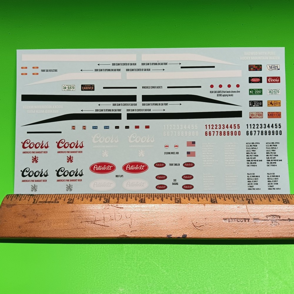 Coors Beer Decal Sheet Peterbilt 352 Pacemaker Cabover 1/25 AMT Waterslide COE