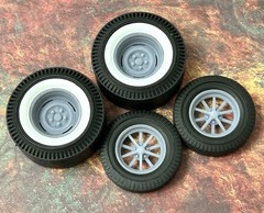 1/24 Scale: 15-inch Gasser “Steelie & ET” Wheels W/ Wide Piecrust Slicks, Resin