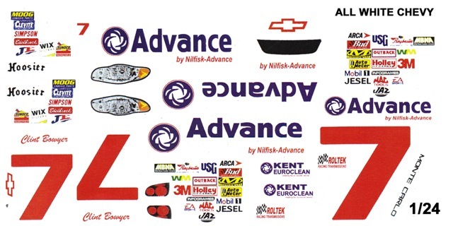 #7 Clint Bowyer Advance 2005 Monte Carlo 1/25th – 1/24th Scale Waterslide Decals