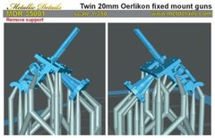 Metallic Details MDR35001 Twin 20 mm Oerlikon fixed mount guns, scale 1/350