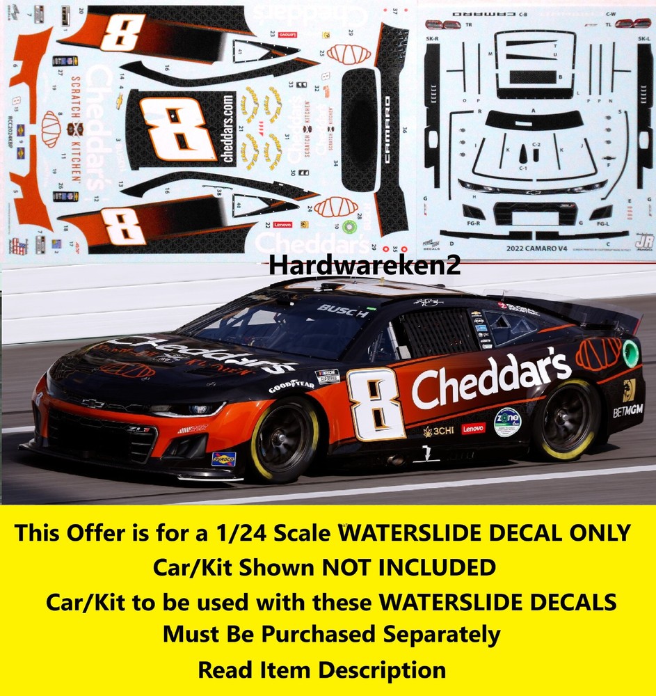 NASCAR DECAL # 8 CHEDDAR’S 2024 CHEVROLET CAMARO KYLE BUSCH 1/24 POWERSLIDE