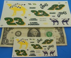 Vintage CLEAR Waterslide DECALS 1:24 & 1:32 NASCAR FORD #23 CAMEL Smokin’ Joe