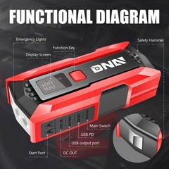 Dna Motoring 12V 2000A Peak Multi-Function Portable Car Battery Jump Starter
