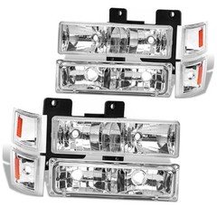 Headlight Assembly Compatible with 1994 1995 1996 Chrome Housing Amber Side