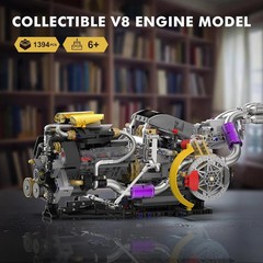 V8 Engine Model Kit That Works, 1394 PCS Advanced Collectible Engine Building Bl